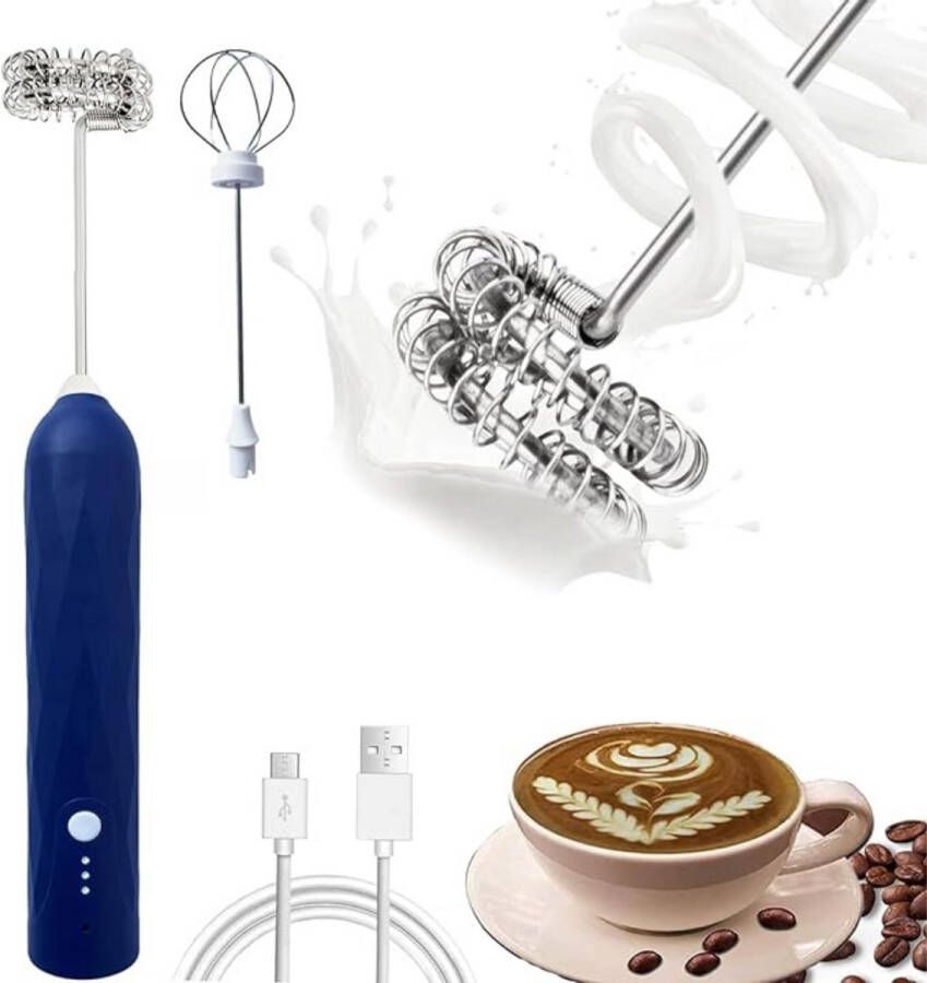 Zavira Melkopschuimer handmatig Melkklopper Blauw Oplaadbaar