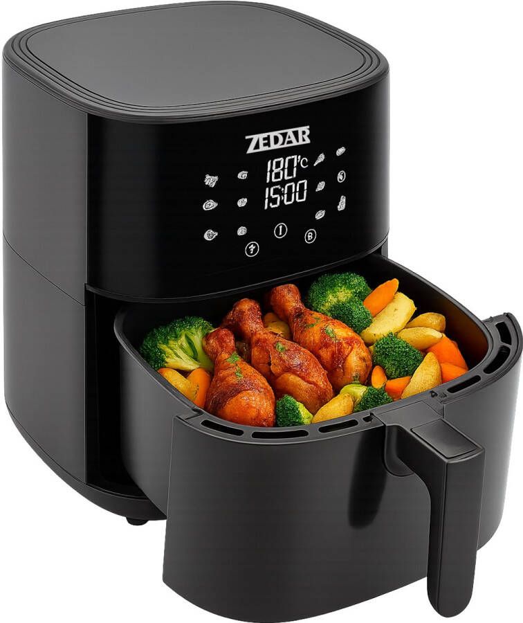 Zedar AF600 Airfryer XXL Met APP Groot 8 Liter Heteluchtfriteuse Zwart Digital Touchscreen 50 voorgeprogrammeerde gerechten