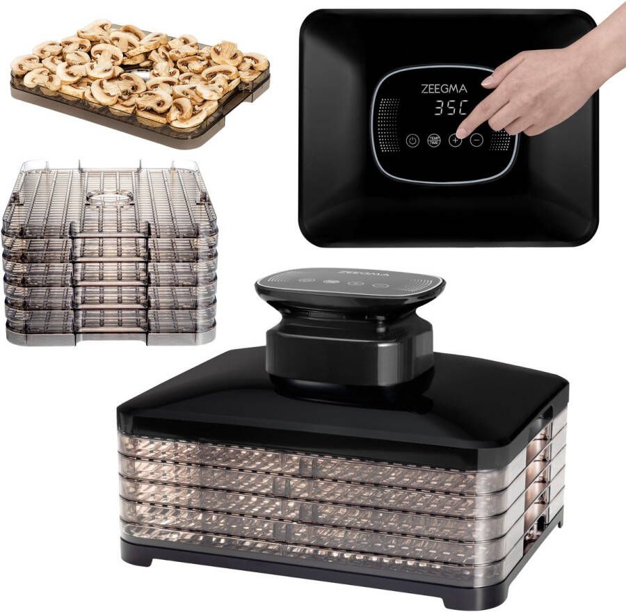 Zeegma Dry Chef Pro – Voedseldroger – 5 Droogrekken – Temperatuurregeling 35–70°C – Timer 0 5–72u – 400W – LED-display – Modulair – Motor bovenaan – Heteluchtcirculatie – Stille Werking – Oververhittingsbeveiliging