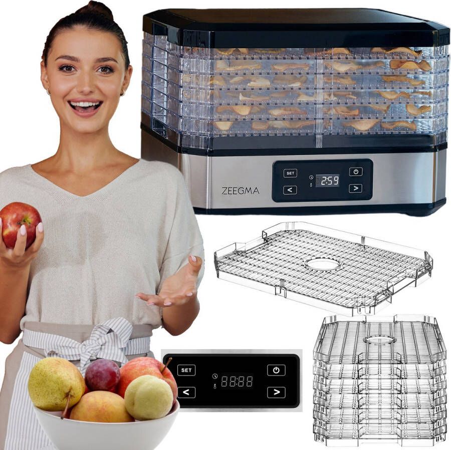 Zeegma Dry Chef Voedseldroger XXL Elektrische Droogautomaat met 500 W Vermogen LCD-Scherm Instelbare Temperatuur van 35-70°C en 6 Uitneembare Racks voor Droogproces van Fruit Groenten Paddenstoelen en Meer Energiezuinig en Gebruiksvriendelijk - Foto 2