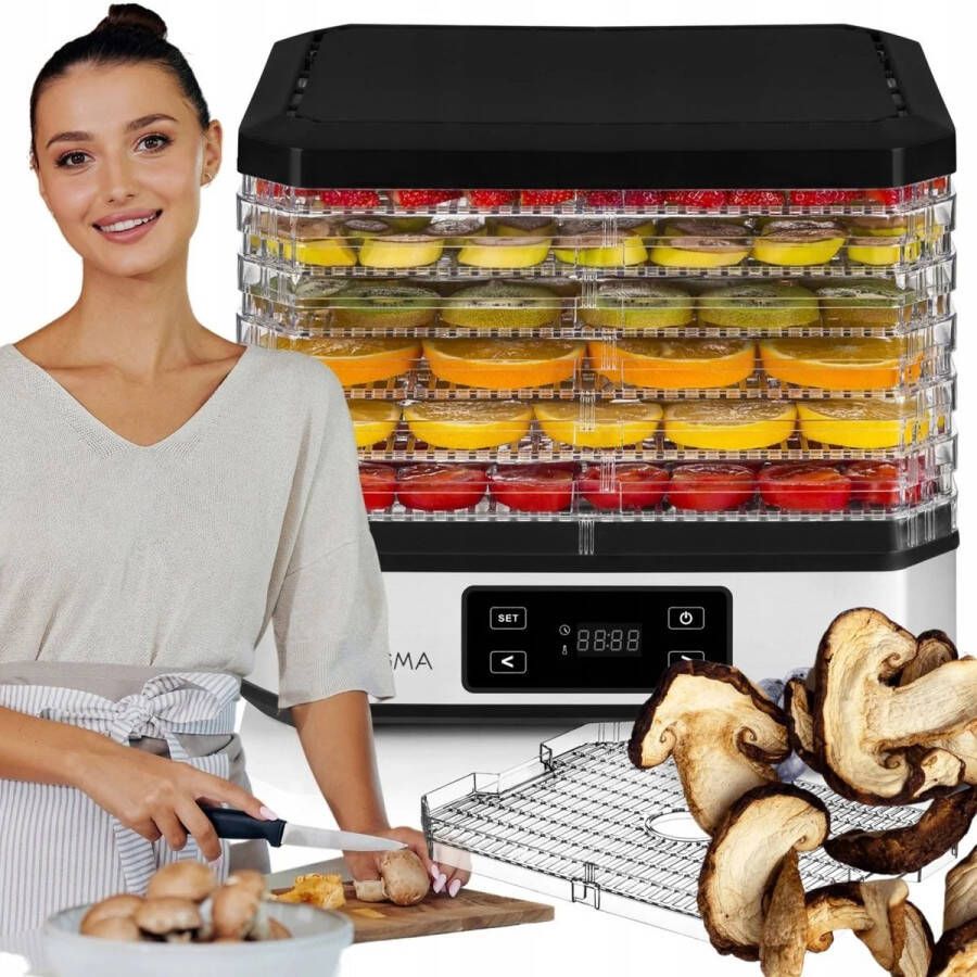 Zeegma Dry Chef Voedseldroger XXL Elektrische Droogautomaat met 500 W Vermogen LCD-Scherm Instelbare Temperatuur van 35-70°C en 6 Uitneembare Racks voor Droogproces van Fruit Groenten Paddenstoelen en Meer Energiezuinig en Gebruiksvriendelijk