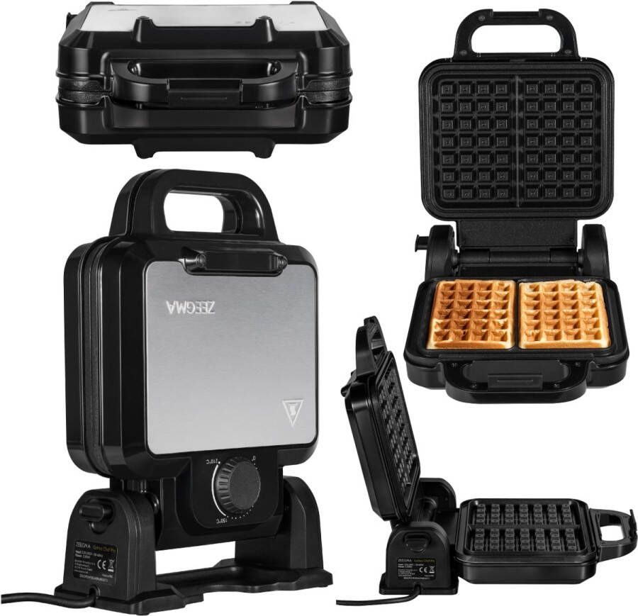 Zeegma Gofree Chef Pro – Wafelijzer – 180° draaibaar – Voor 2 Wafels 4x7 – 1200W – Antiaanbaklaag – Temperatuurregeling – Bak 2 grote wafels tegelijk – Snel opgewarmd – Diepe bakplaten – Ruimtebesparend – Warmtegeïsoleerde behuizing