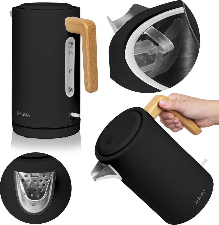 Zeegma Ketlee Wood Elektrische waterkoker 2200 W van 1 7 liter energiezuinige kookplaat roestvrij staal gemakkelijk schoonmaken