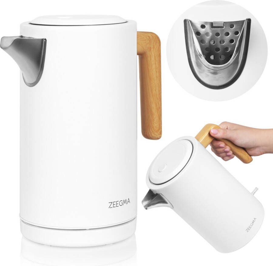 Zeegma Ketlee Wood Elektrische waterkoker 2200 W van 1 7 liter energiezuinige kookplaat roestvrij staal gemakkelijk schoonmaken