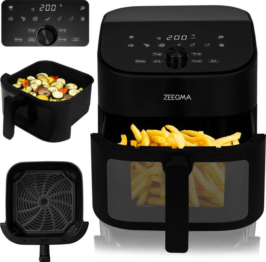 Zeegma Knapper Chef Airfryer XL Vetvrij 6 5 L Zwart 10 programma's 1600 W Snelle opwarming tot 60s Antislippoten