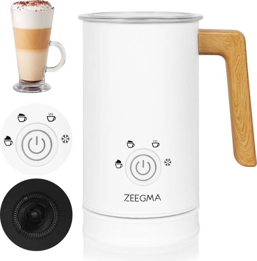 Zeegma Milkee Elektrische Melkopschuimer 240ml 500W 4 Opschuimstanden Touchscreen Anti-aanbaklaag Voor Koffie en Melkdranken Verwarmen en Opschuimen van Melk met Moderne Houten Afwerking