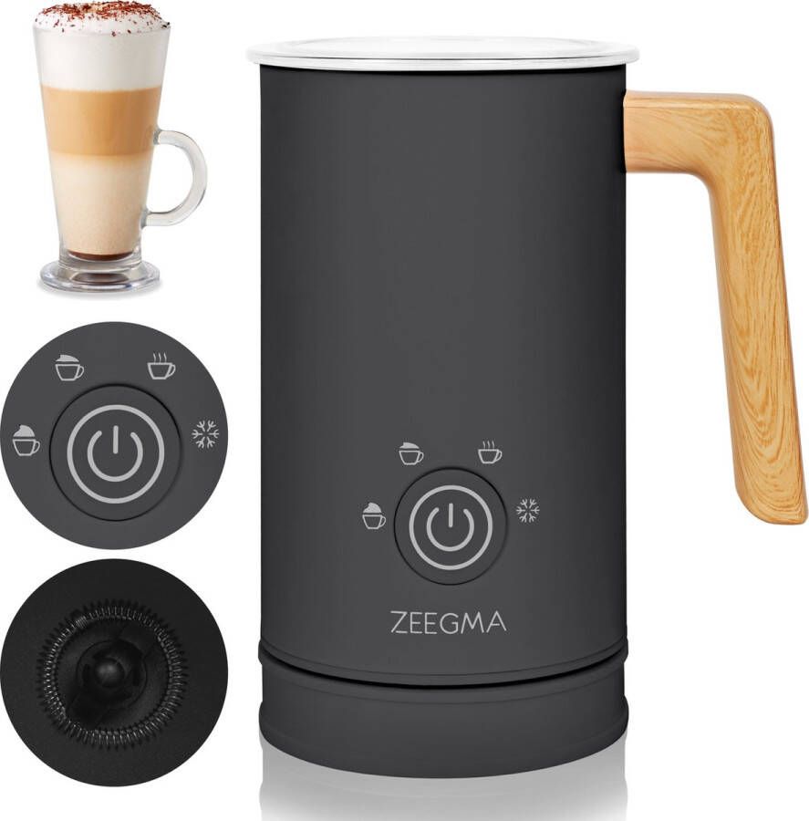 Zeegma Milkee Elektrische Melkopschuimer 240ml 500W 4 Opschuimstanden Touchscreen Anti-aanbaklaag Voor Koffie en Melkdranken Verwarmen en Opschuimen van Melk met Moderne Houten Afwerking