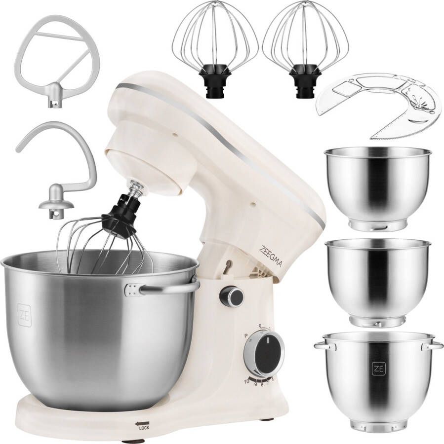 Zeegma Planeet Trio Keukenmachine 3 Mengkommen 10-in-1 Deksel Planetaire Rotatie 1500W 4 Opzetstukken Veiligheidsvergrendeling Vaatwasmachinebestendig Intuïtieve Bediening Duurzaam Design