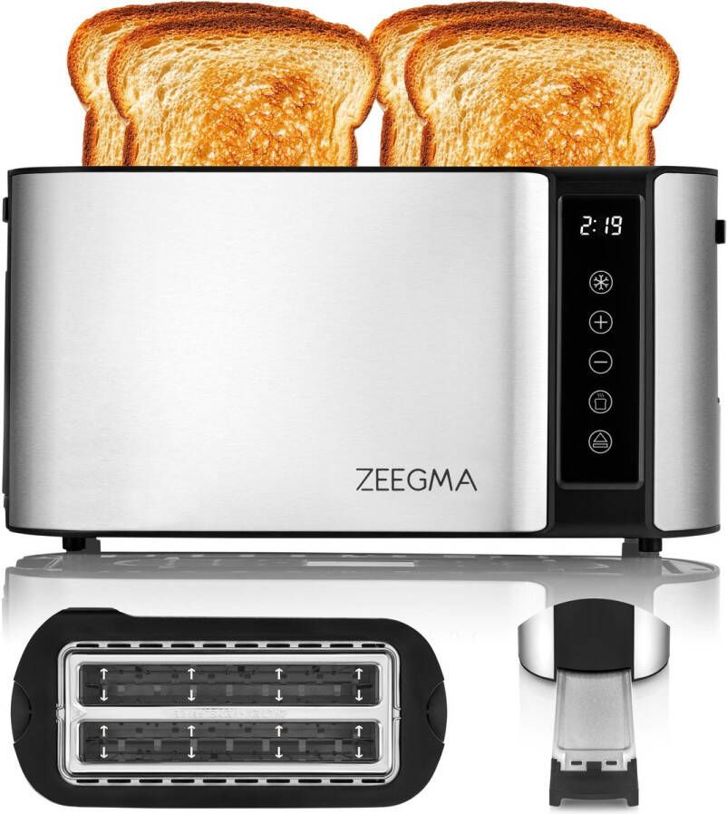 Zeegma Tostee Chef Easy Broodrooster 4 Sleuven 1500W Touchscreen Bedieningspaneel Opzetstuk voor Broodjes 7 Bruiningsstanden LED-display Kruimellade Automatische Uitschakeling