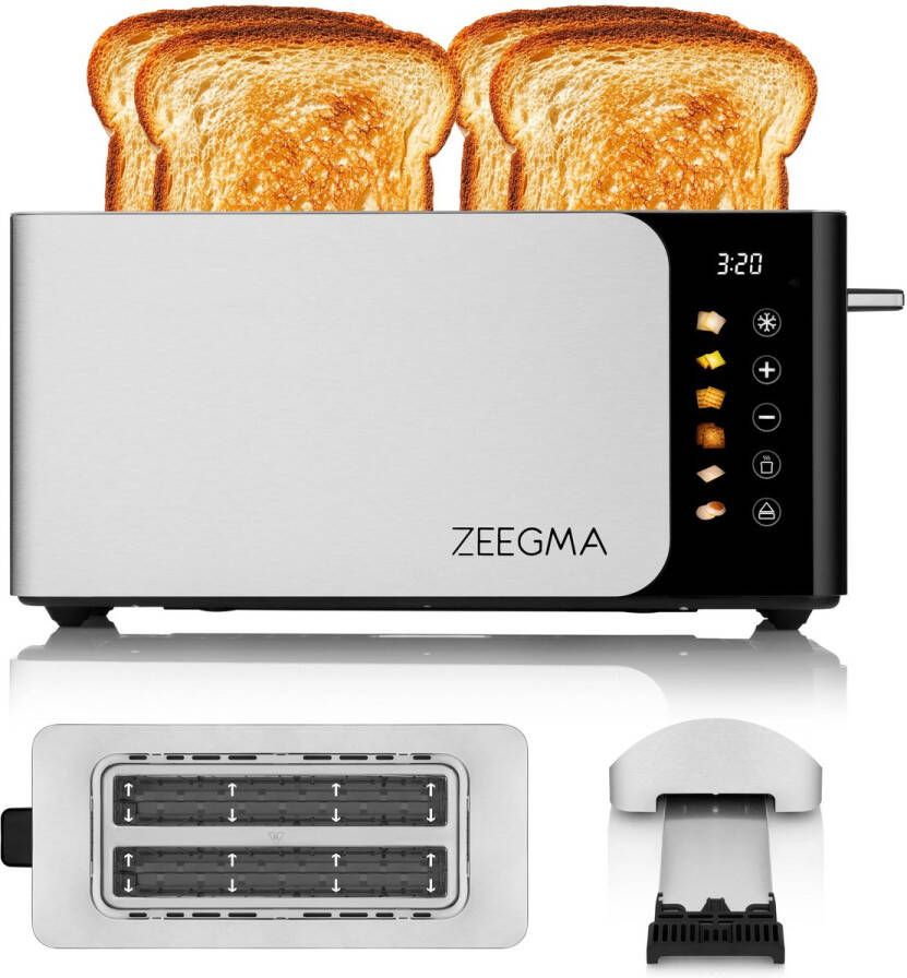 Zeegma Tostee Chef Smart – Broodrooster – 4-sleufs – 1500W – Touchscreen – LED-display – 6 standen – Broodsoortkeuze – Ontdooien Opwarmen – Hoge lift – Automatische uitschakeling – Roestvrij staal – Elegant & slim design