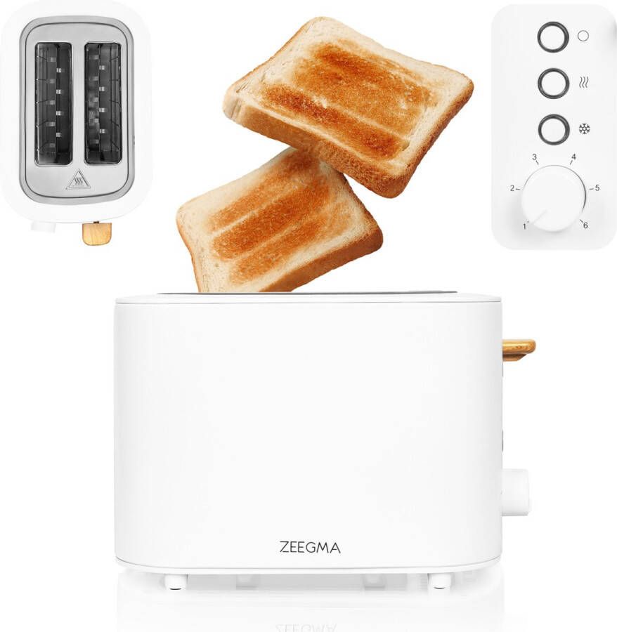 Zeegma Tostee Wood Multifunctionele broodrooster 820W 6 niveaus 3 standen Elegant design Ontdooien & opwarmen Brede sleuf Automatisch centreren Uitneembare kruimellade Antislipvoetjes Hittebestendige behuizing Compact formaat