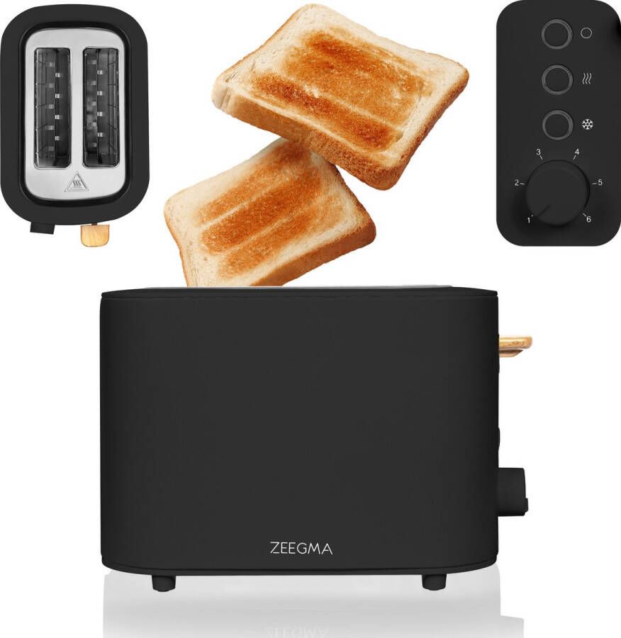 Zeegma Tostee Wood Multifunctionele broodrooster 820W 6 niveaus 3 standen Elegant design Ontdooien & opwarmen Brede sleuf Automatisch centreren Uitneembare kruimellade Antislipvoetjes Hittebestendige behuizing Compact formaat