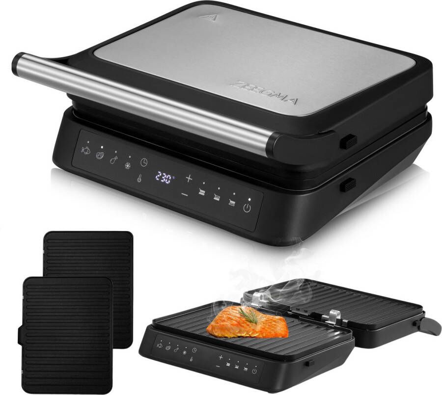 Zeegma Tosti apparaat + Contactgrill 2000W 4 automatische programma s + handmatig Uitneembare anti-aanbakplaten Ontdooi-functie 180° openklapbaar Timer Afwasmachinebestendig Tosti Ijzer Panini Grill Apparaat Grill Chef 3.0