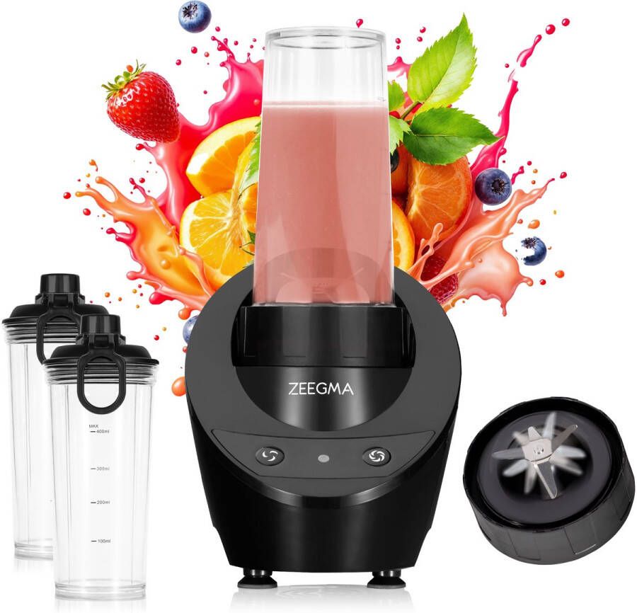 Zeegma Vitamine Base Blender Multifunctionele Blender voor Smoothies Shakes Soepen Sauzen en Meer Smoothie maker Compact Elegante Design met 2 Flessen (630 ml) en Deksels Intuïtieve Bedieningsknoppen