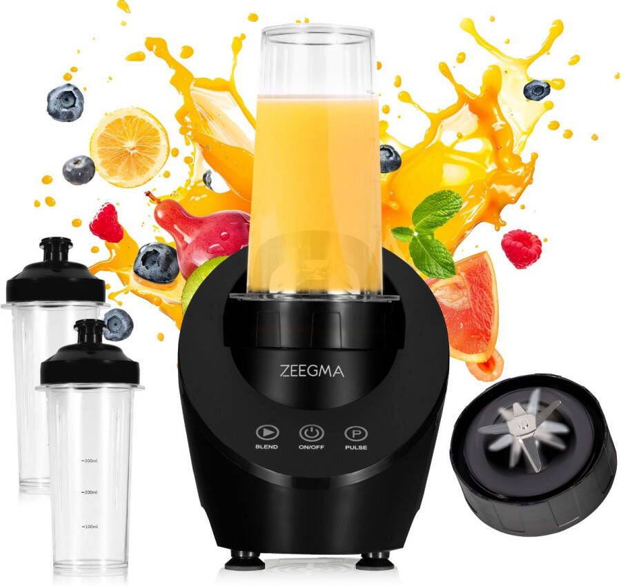 Zeegma Vitamine Ferro – Magnetische Blender met Fles – Waterdicht & Krachtig – Pulsefunctie – 2x 600ml Flessen – RVS Messen – Stille & Duurzame Werking – Eenvoudig Schoonmaken – Compact & Draagbaar