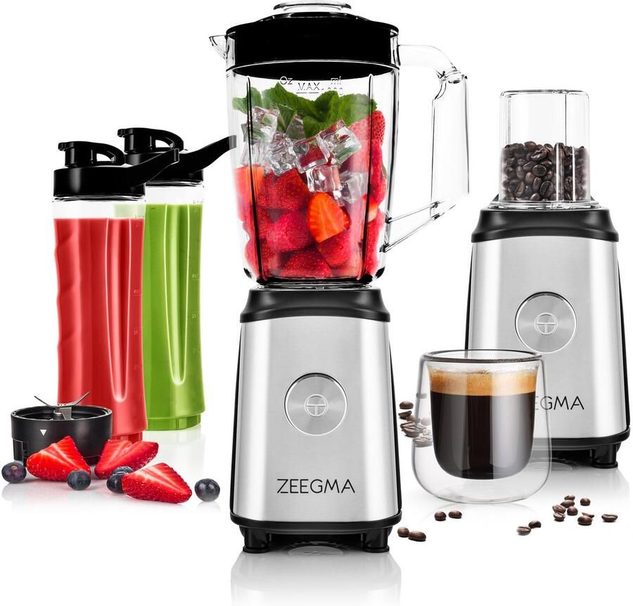 Zeegma Vitamine Blender Smoothie Maker 2 x To Go Beker & Mixen 1 liter 1050 Watt To Go Mix & GO Smoothies