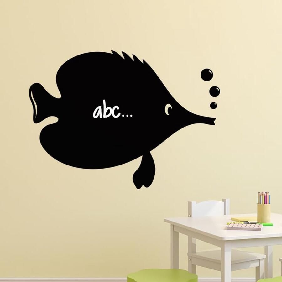 Zelfklevende Wandstickers met Krijtboard Design Cartoon Vis H 65 x L 90 cm