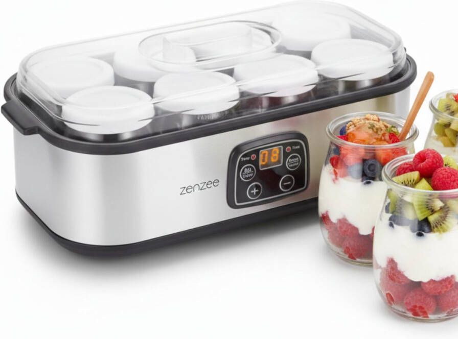 Zenzee Yoghurtmaker Yoghurt maker Yoghurt machine 8 glazen potten RVS 25W
