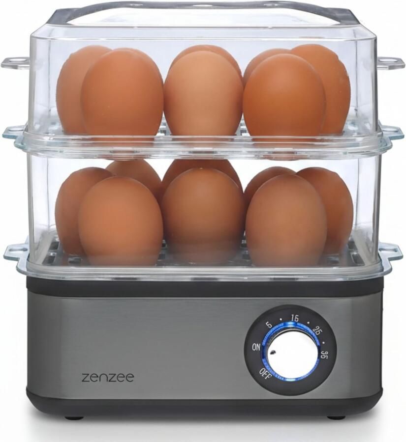 Zenzee eierkoker – Geschikt voor 16 eieren – 2 lagen Elektrisch Met timer – Kook stoom en pocheer RVS