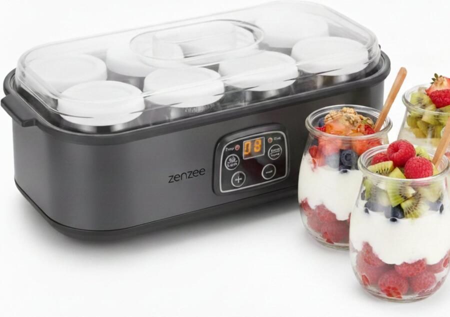 Zenzee Yoghurtmaker Yoghurt maker Yoghurt machine 8 glazen potten RVS 25W Antraciet