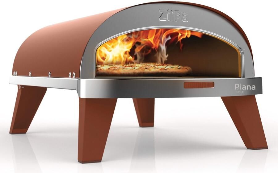 ZiiPA Pizza Oven Piana Gasmodel Met Thermometer Terracotta Geschikt voor Ø 30 cm Pizza's Roterende Pizzasteen voor Gelijkmatige Bakresultaten Inclusief Gasdrukregelaar en Slang