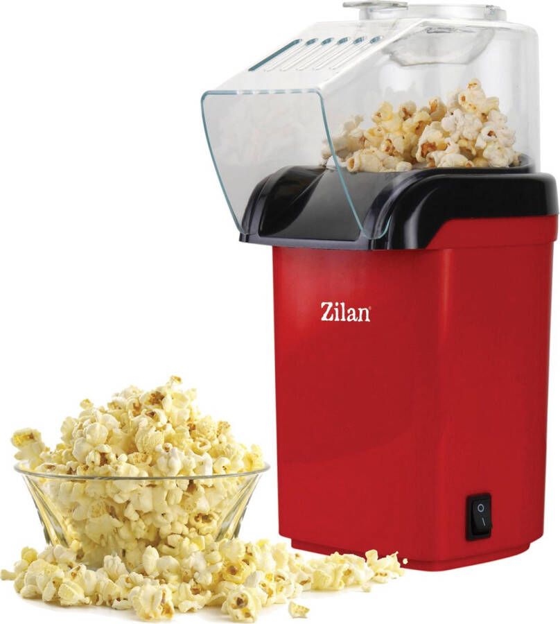 Zilan Popcornmachine Hetelucht 1200W – Popcorn Maker zonder Olie – 2L – BPA vrij – Anti-aanbak – Rood – ZLN8046