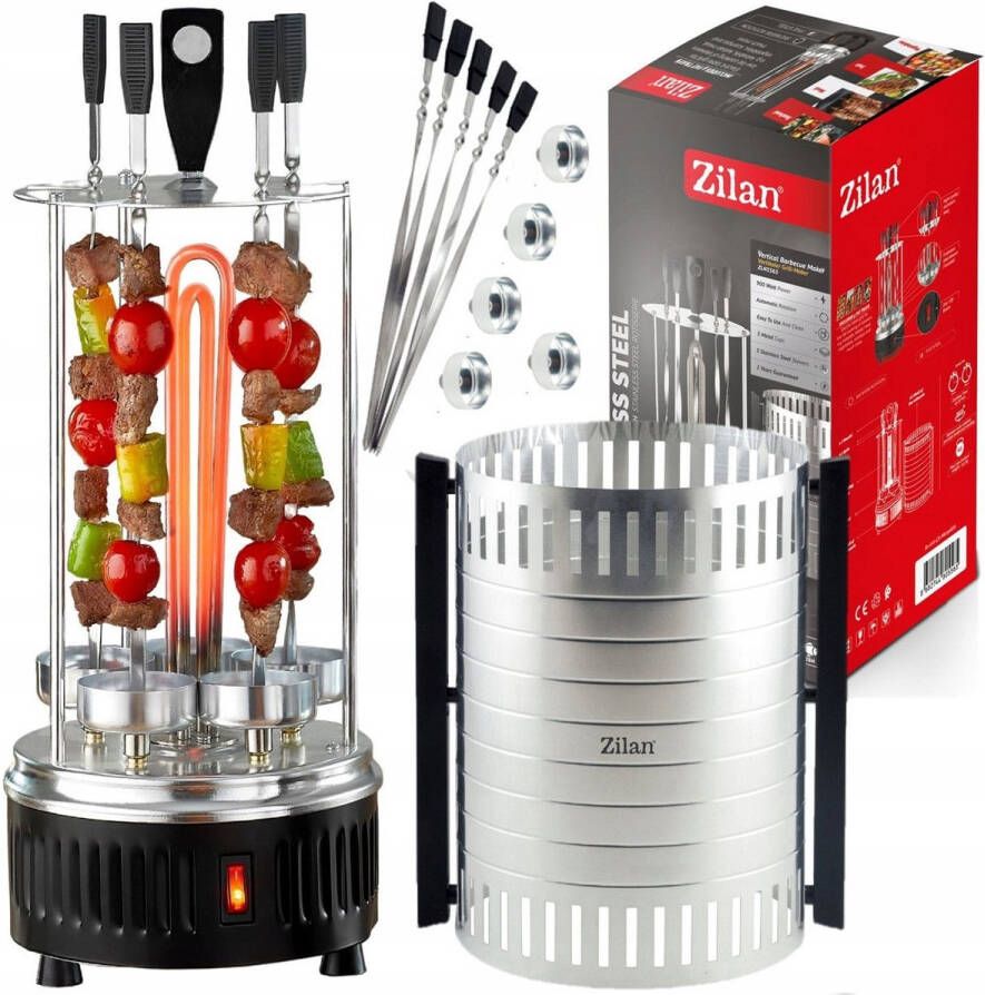 Zilan Verticale BBQ Grill & Elektrische Rotisserie – 900W – Draaibare Spiezen – RVS Kebab Grill voor Vlees Vis & Groente
