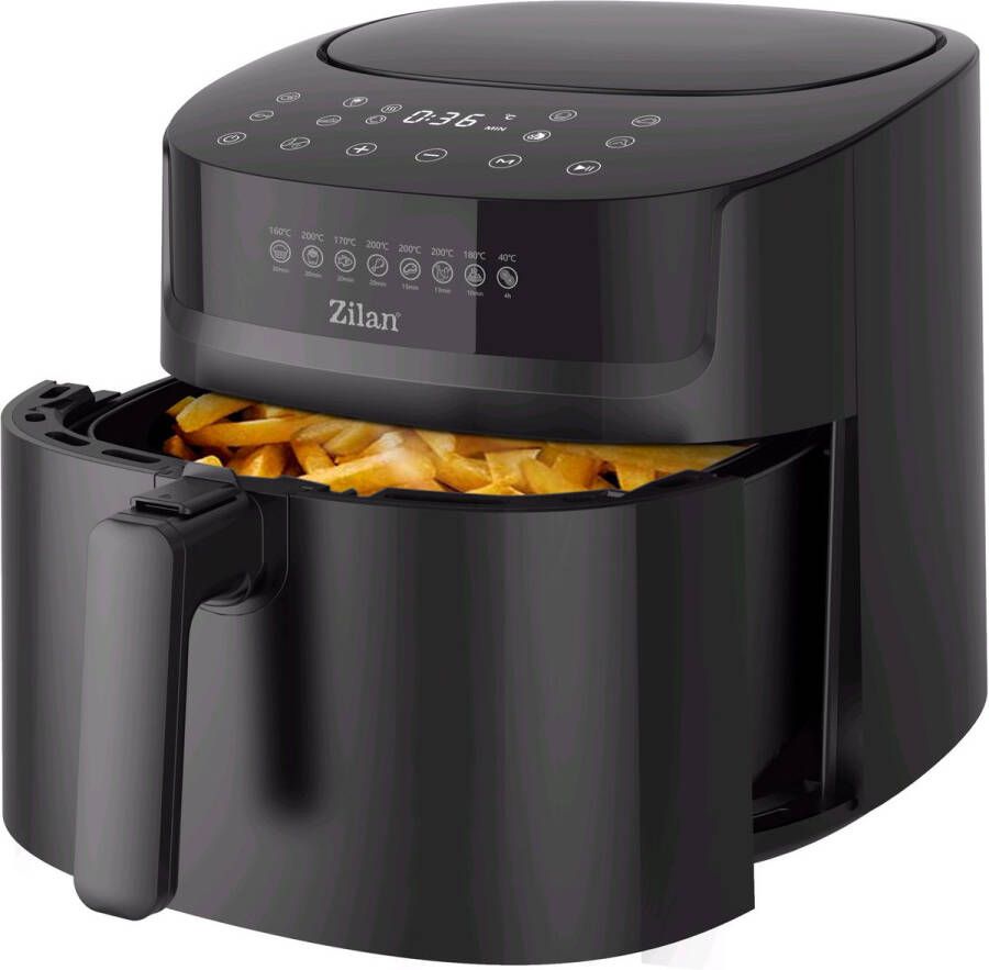 Zilan XL Digital Air Fryer – 6 5 Liter – 1800 W – Touchscreen – 40–200°C – Automatische Programma s – Uitneembare Mand – Zwart