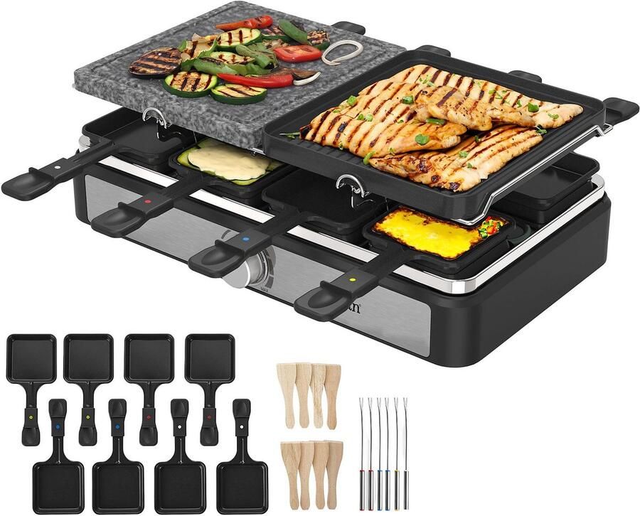 Zilan 2-in-1 Raclette Grill – Gourmetstel 1400W – Raclette & Grillplaat – Voor 8 Personen