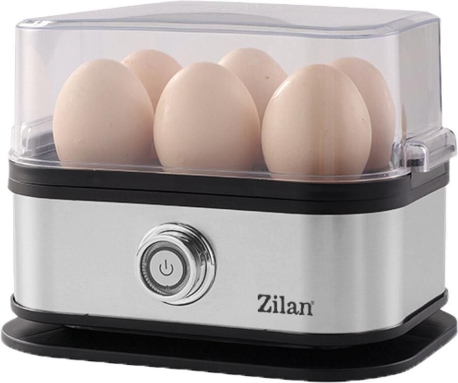 Zilan Eierkoker voor 6 Eieren – RVS Eierkoker met Automatische Uitschakeling – BPA-vrij – Inclusief Maatbeker – 200W – Zilver Zwart