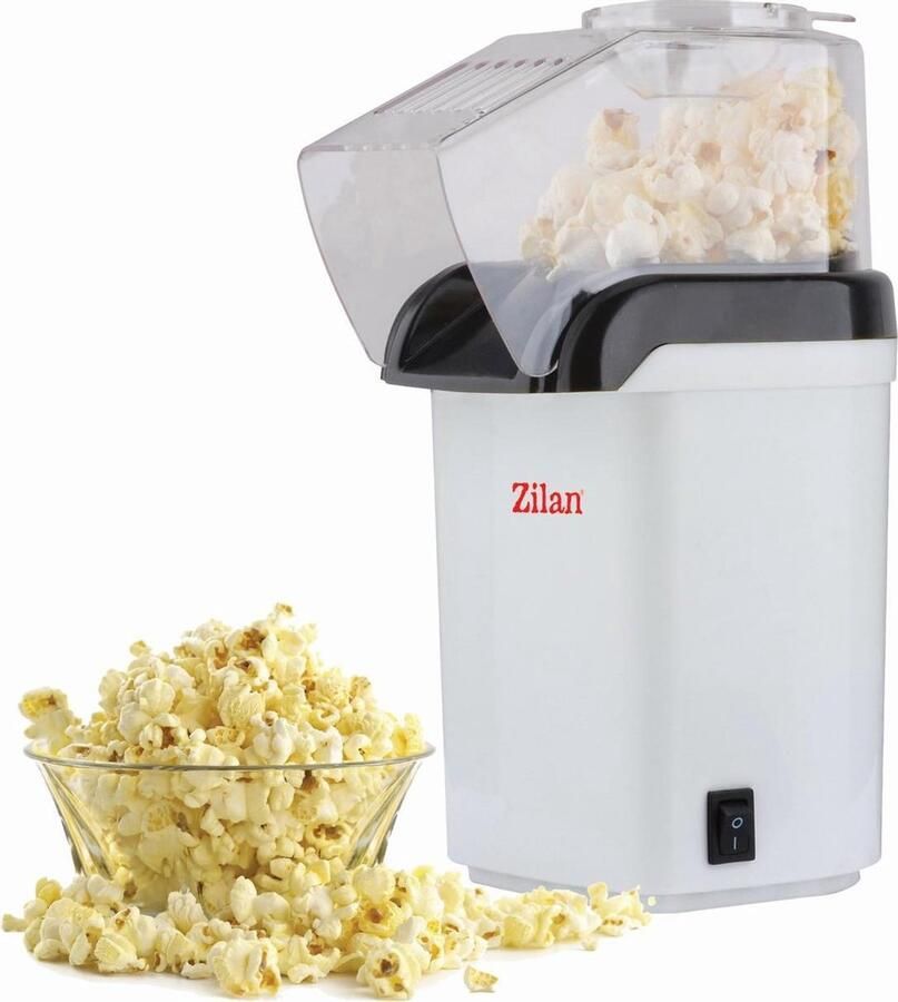 Zilan Popcorn machine popcorn maker 1200 Watt anti stick coating Wit