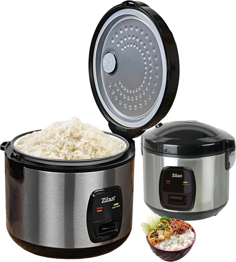 Zilan Rijstkoker 1 5L – 500W – 2-in-1 Rijstkoker en Stoomkoker – Warmhoudfunctie – Anti-aanbak Binnenpan – Inclusief Stoommand – RVS Zwart