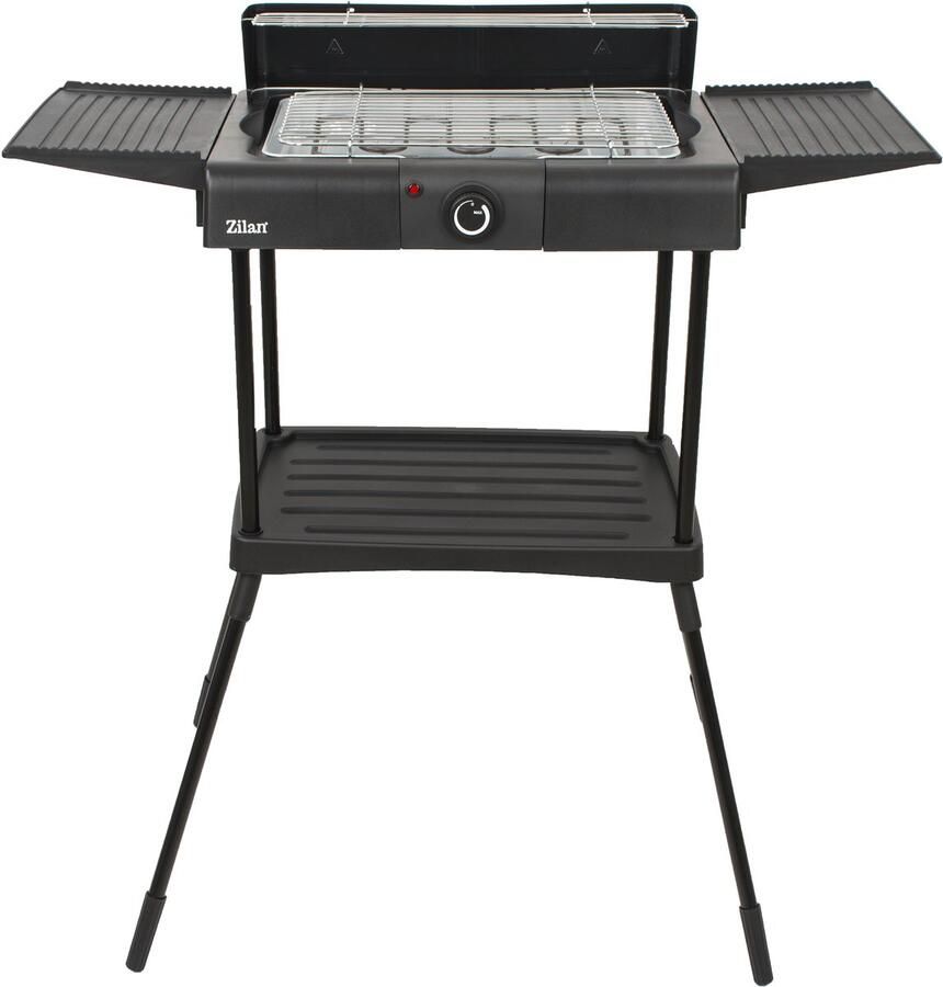 Zilan Staande Elektrische Barbecue – 2400W BBQ met Waterbak Windscherm & 2 Zijtafels – In Hoogte Verstelbaar Grillrooster