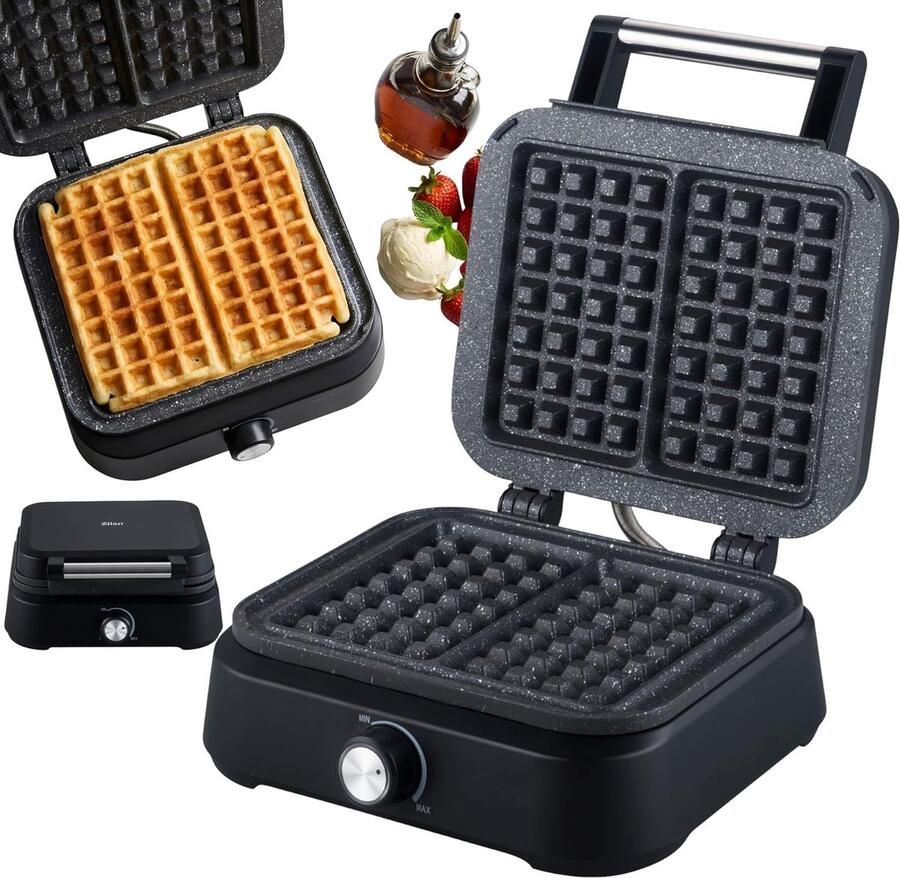 Zilan Wafelijzer 1500W – Dubbele Wafelmaker met Thermostaat – Anti-aanbak Wafelijzer – Belgische Wafels – Instelbare Temperatuur – Zwart