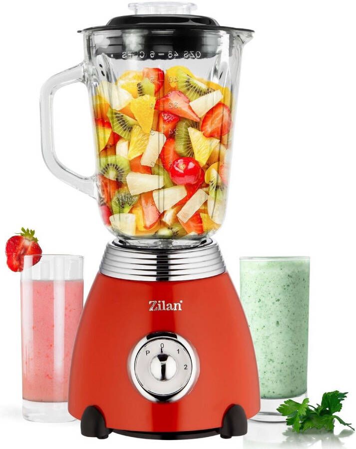 Zilan ZLN7057 Retro Blender – 1 5L Glazen Kan – 500W – 2 Snelheden + Pulse – RVS Mes – Rood