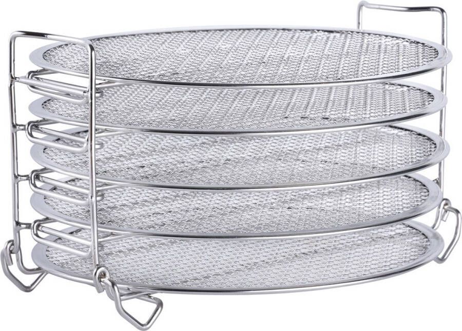 Ziva Instant Pot RVS droogrek 5 lagen Geschikt voor Crisp 8 liter Ninja Foodi 6.5 & 8 Voedselveilig Ideaal voor drogen van groente kruiden vlees beef jerky Voedseldroger Dehydrator Airfryer Oven Stainless Steel Uitschuifbaar - Foto 2