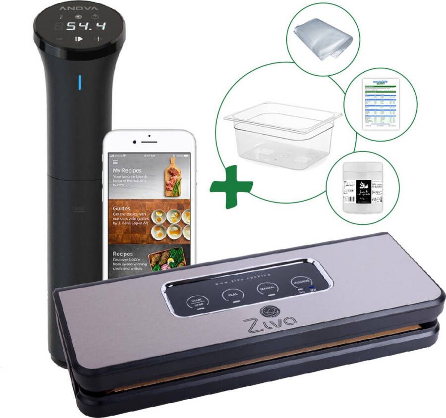 Anova Sous vide bundel met Nano 3.0(7500W) sous-vide stick Ziva Easvac vacuümsealer Medium (12 liter) waterbak reservoir handige accessoires!