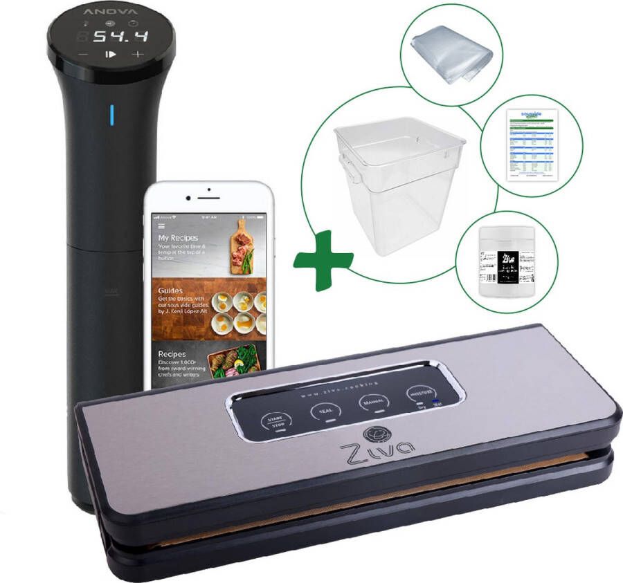Anova Sous vide bundel met Nano 3.0(7500W) sous-vide stick Ziva Easvac vacuümsealer Groot(18 liter) waterbak reservoir handige accessoires!