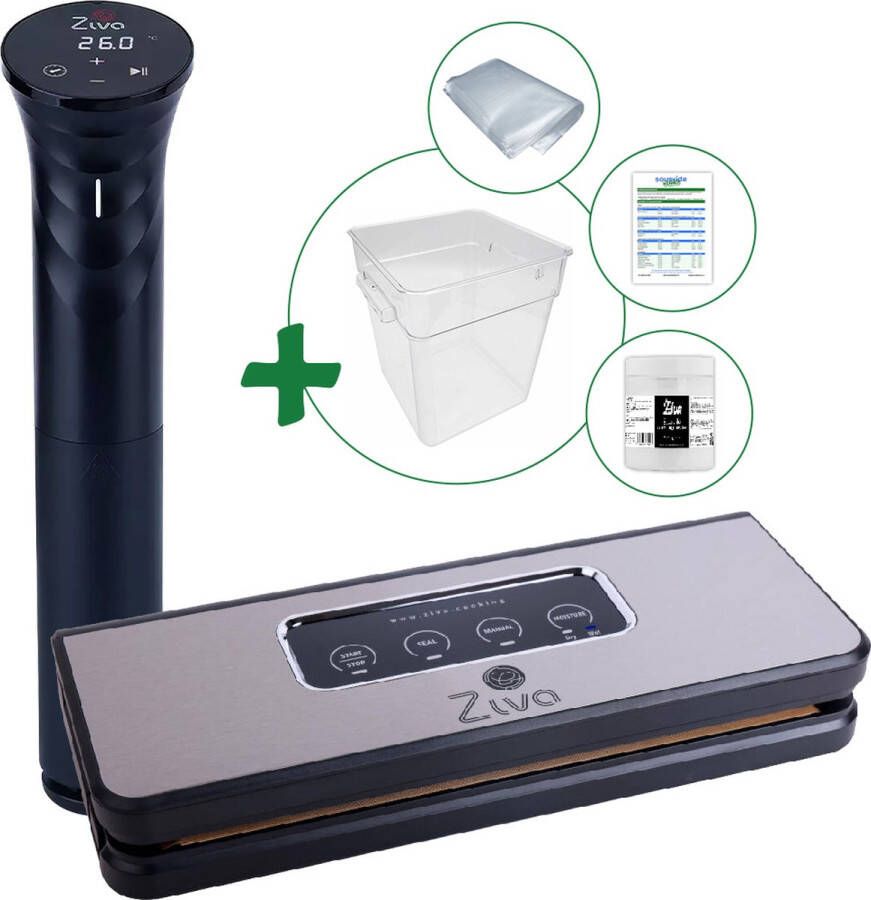 Anova Sous vide bundel met Ziva Savant (1200W) sous-vide stick Ziva Easyvac vacuümsealer Groot (18 liter) waterbak reservoir handige accessoires!