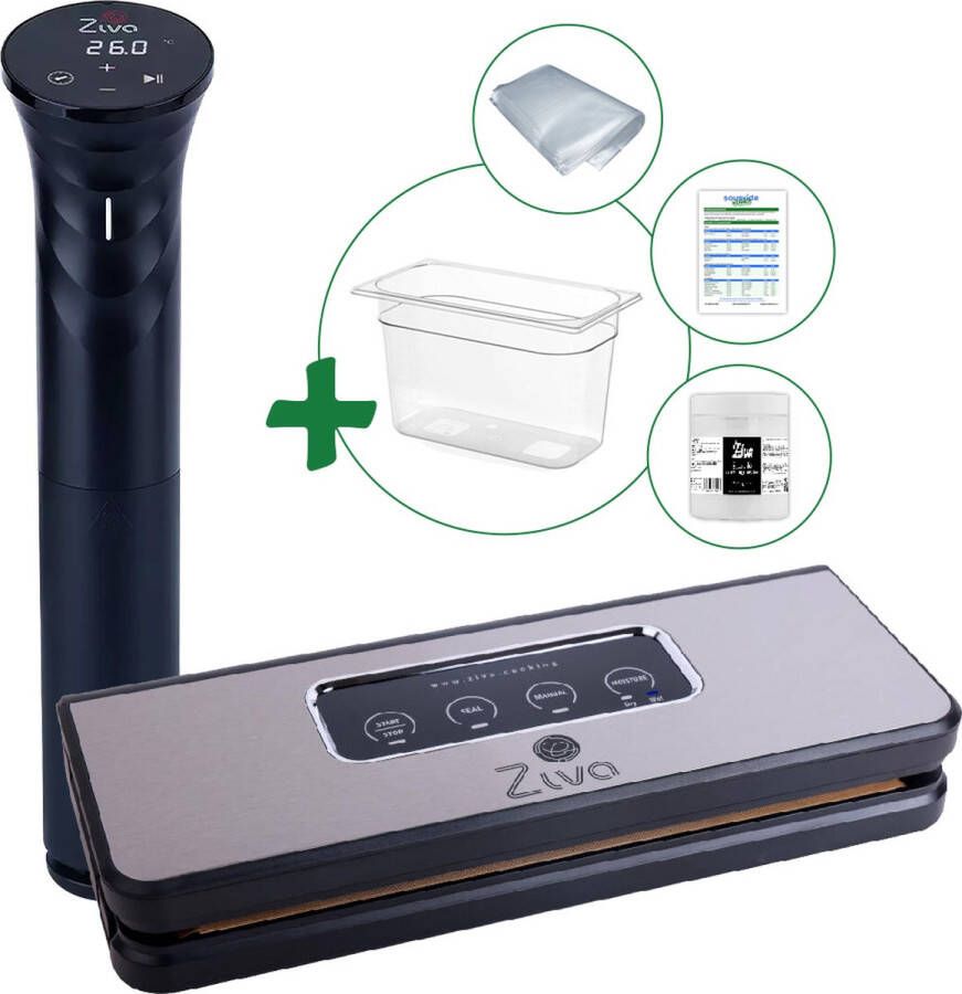 Anova Sous vide bundel met Ziva Savant (1200W) sous-vide stick Ziva Easyvac vacuümsealer Klein(7 liter) waterbak reservoir- handige accessoires!