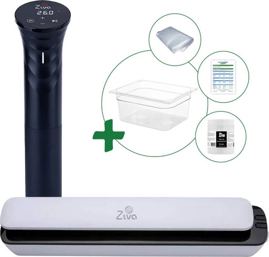 Ziva Sous vide bundel met Savant (1200W) sous-vide stick Slimtouch vacuümsealer Medium (12 liter) waterbak reservoir handige accessoires!