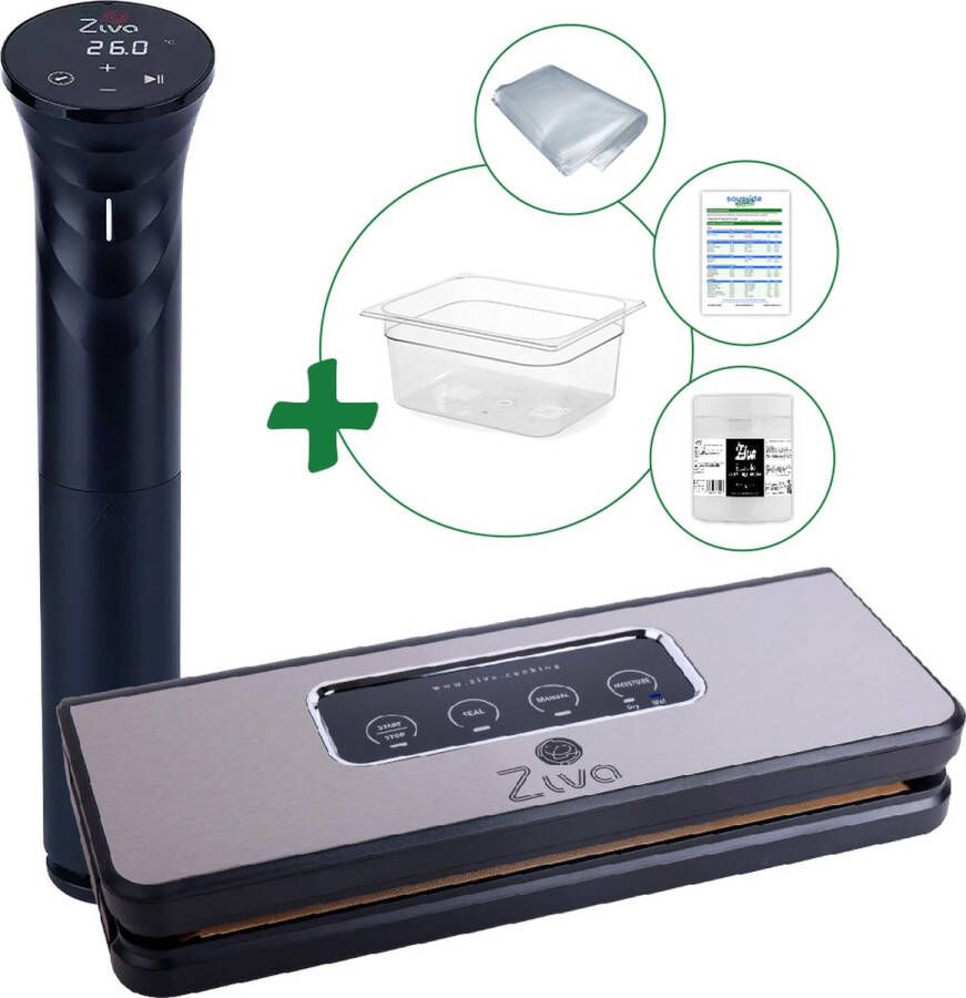 Anova Sous vide bundel met Ziva Savant (1200W) sous-vide stick Ziva Easyvac vacuümsealer Middelgrote (12 liter) waterbak reservoir handige accessoires!