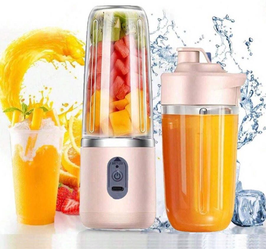 Zonder merk S&E Draagbare Elektrische Juicer 400ml – USB Oplaadbare Mini Fruit Blender met Dubbele Bekers en Lange Batterijduur Roze