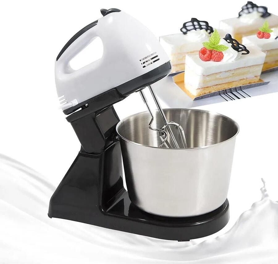 ZOUMONA Compacte Keukenmachine – 100W – 1.7L – 7 Snelheden – Keukenmixer met RVS Mengkom – Deeg Kneden & Kloppen – Wit