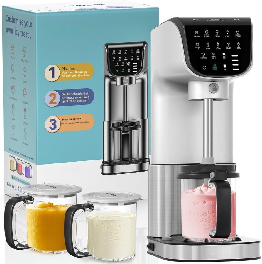 ZREE 12-in-1 IJsmachine IJsmaker Ice Cream Maker voor Roomijs Milkshake Slushi Smoothie Bowl en meer met Een Gemakkelijk te Reinigen Bak in Gezinsformaat