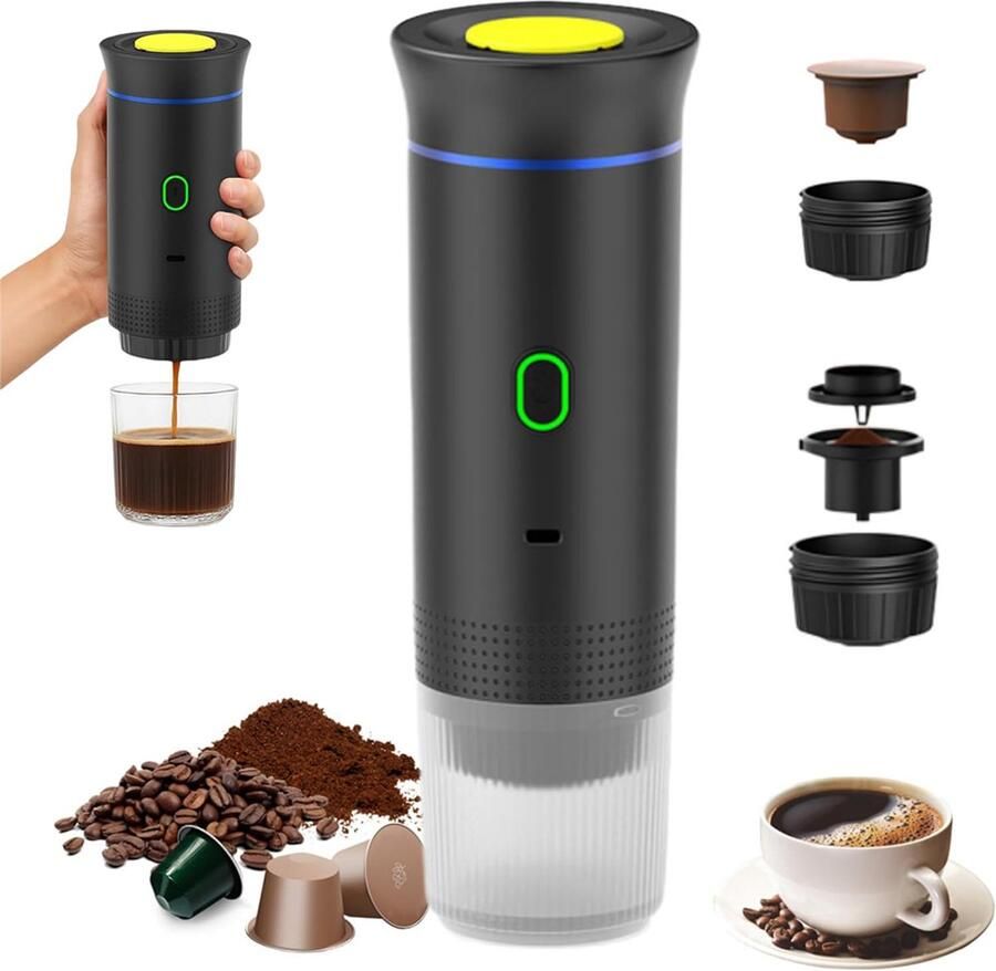 ZREE Draagbaar Koffiezetapparaat Capsule Koffie Gemalen Koffie Cups Oplaadbaar Draagbare Koffiemachine Zwart