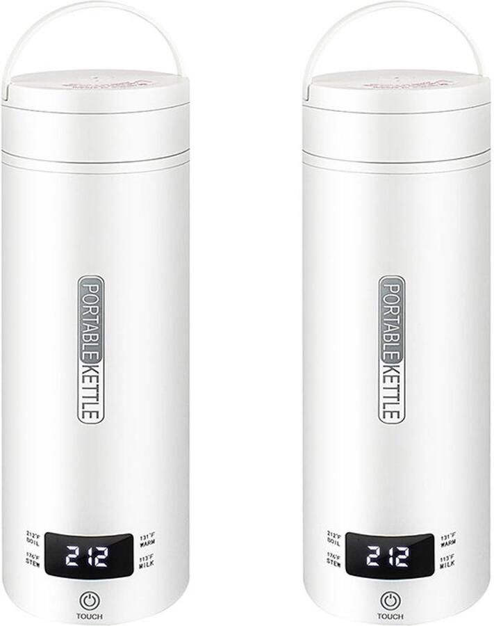 Dnntunk Draagbare Waterkoker met Temperatuurregeling Heetwaterdispenser Kleine Waterkoker Babyvoeding Camping Waterkoker Mini Waterkokers 500ML Reis Waterkoker Wit 2 Stuks