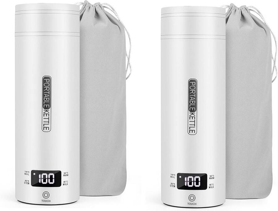 ZREE Draagbare Waterkoker met Temperatuurregeling Kleine Draagbare Wwaterkoker 500 ml Elektrische Mini-heetwaterdispenser met Borstel en Opbergzak Reis Waterkoker 2 Stucks