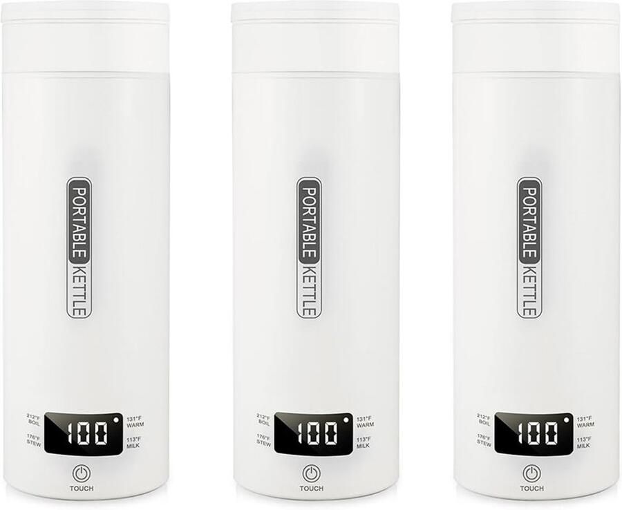 ZREE Draagbare Waterkoker met Temperatuurregeling Kleine Draagbare Wwaterkoker 500 ml Elektrische Mini-heetwaterdispenser met Borstel en Opbergzak Reis Waterkoker 3 Stucks