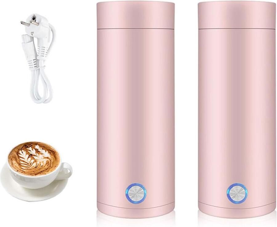 ZREE Draagbare Waterkoker Mini Waterkoker Kleine Waterkoker Reis Waterkoker Camping Waterkoker Roestvrij Staal 400ML Roze 2 Stucks